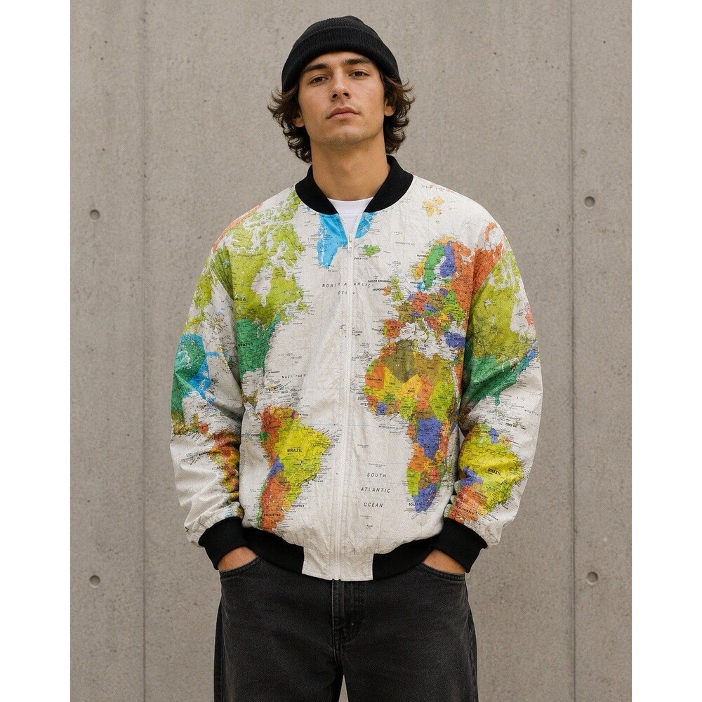 RARE! Vintage 90s Tyvek Paper Map AOP Atlas Jacket Kurt Cobain - XL XXL 44